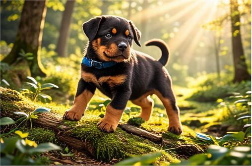 Illustration d’un chiot découvrant la forêt